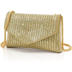 Golden Pearl Rhinestone Bow Flip Clutch Wedding Prom Cocktail Mini Bag